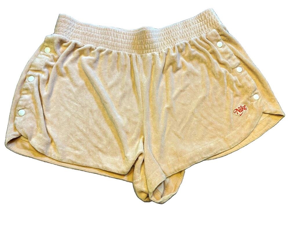 ⁠Nike Plus Size Retro Plush Terry Cloth Side Snap Shorts Tan Shimmer Size 1X